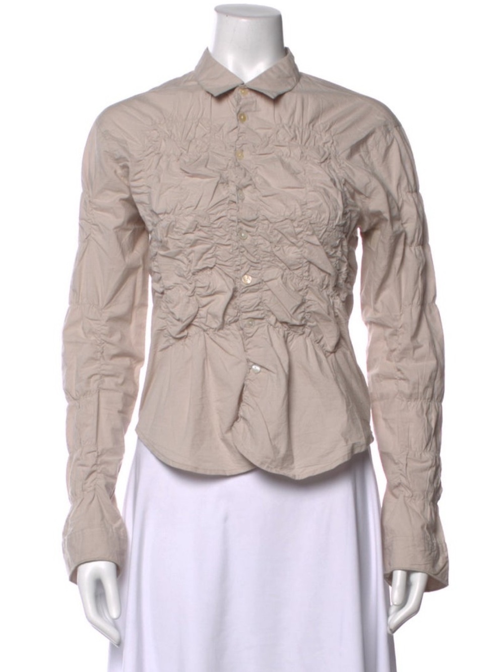 Gimaguas Neutral Ruched Button-Up Shirt